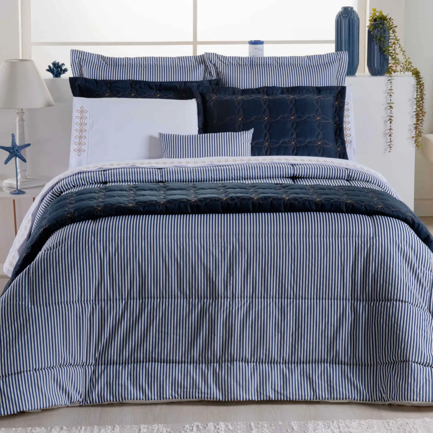 Kit Cama Queen Algodão 180 Fios Completo - 10 Peças