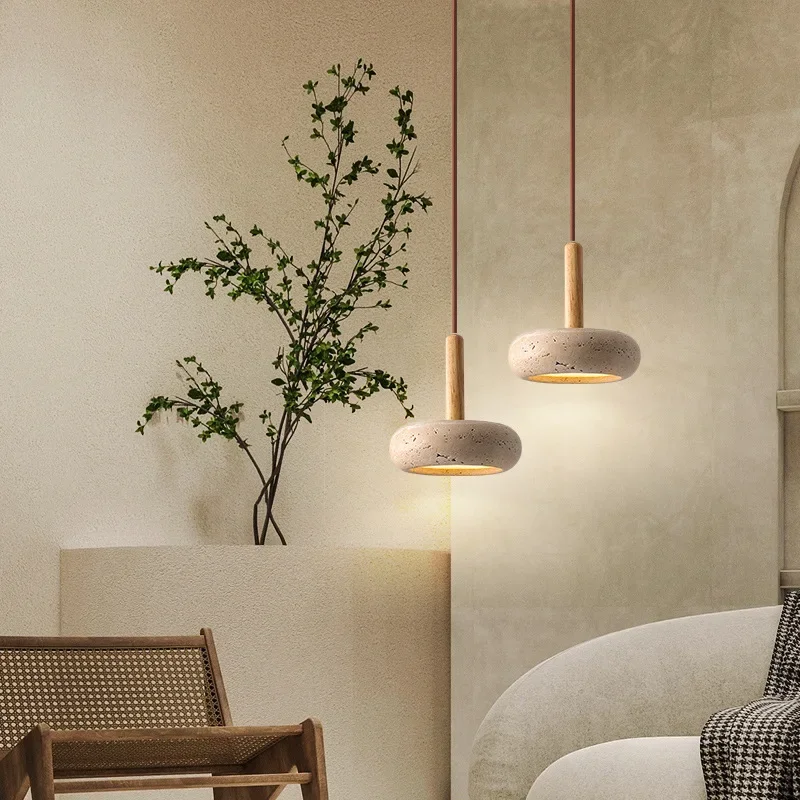 Pendente Japonês Minimalista em Travertino Natural