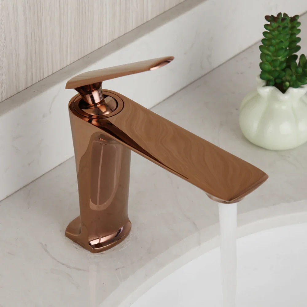 Torneira monocomando ouro rosa para banheiro e lavabo