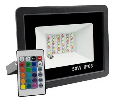 Kit 10 Refletores LED RGB Coloridos 50W Externos IP65 com Memória