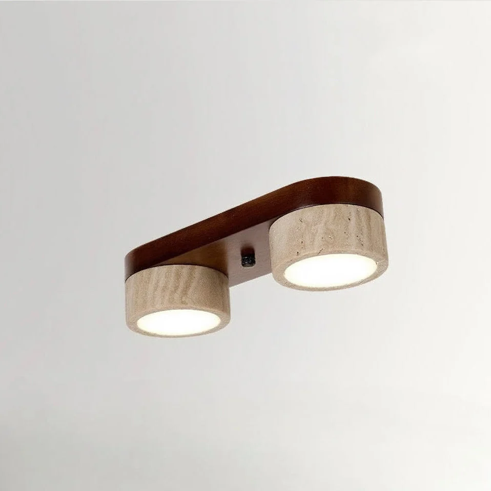 Lustre Pendente de Pedra Travertino Veneto com Detalhes em Madeira
