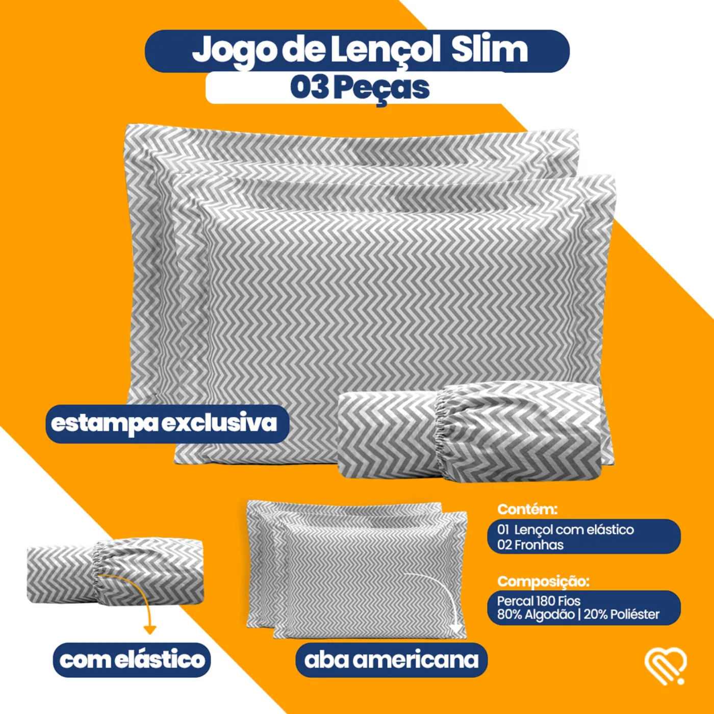 Jogo de Lençol Slim Queen 3 Peças 180 Fios Algodão Misto