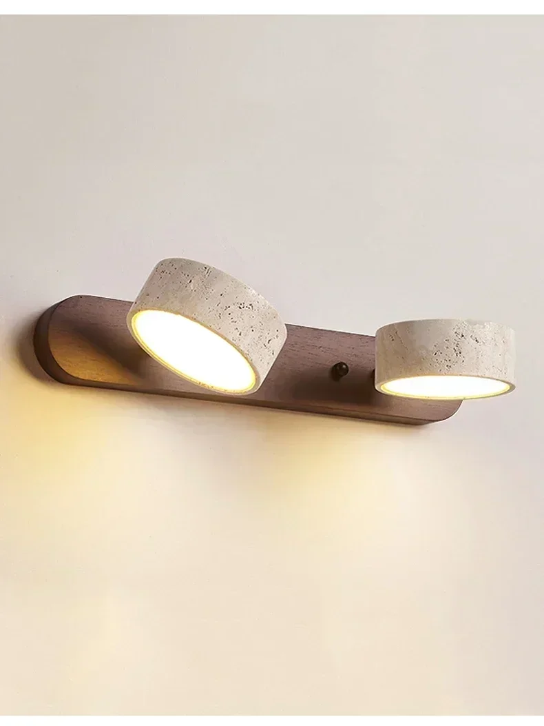 Arandela travertino natural com LED para espelho - 32cm