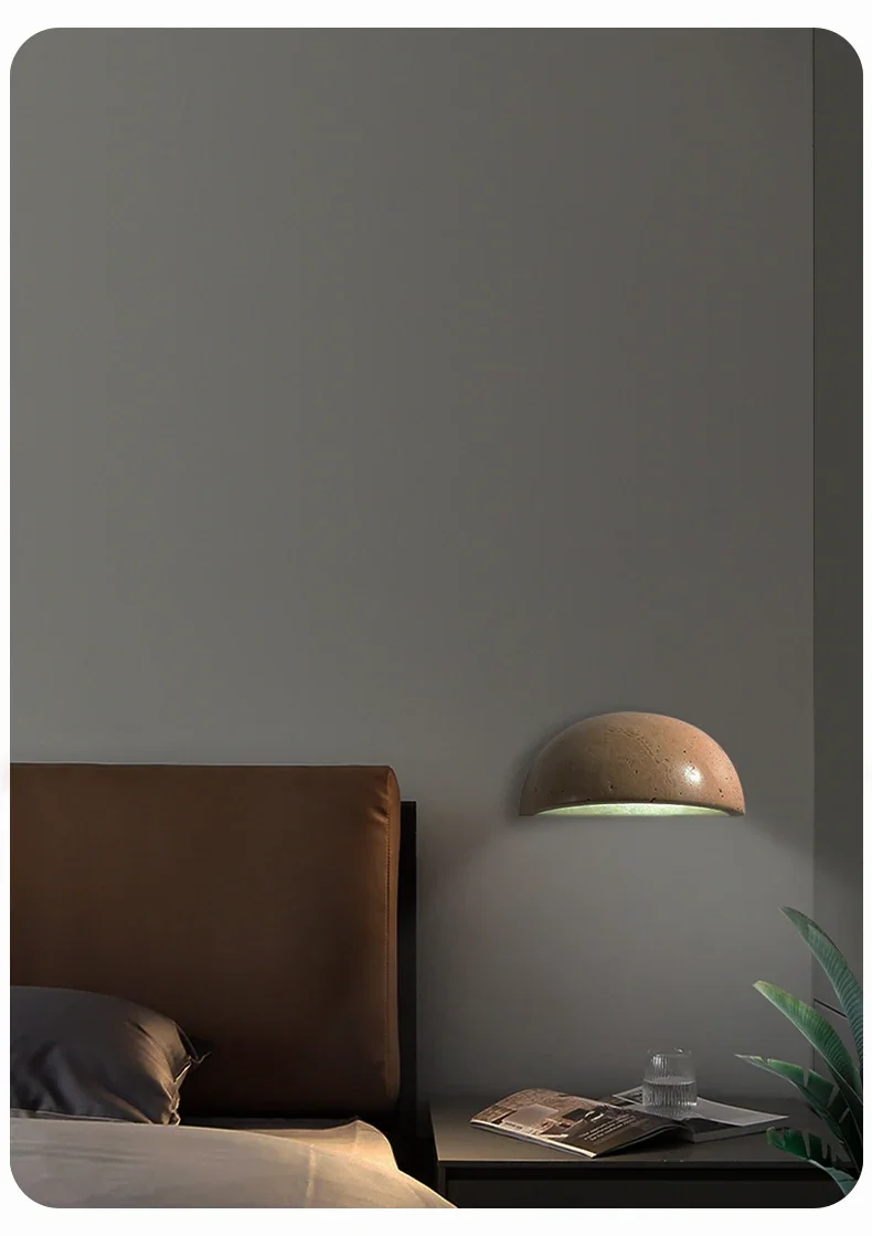 Arandela meia lua de pedra travertino - luz quente e bivolt