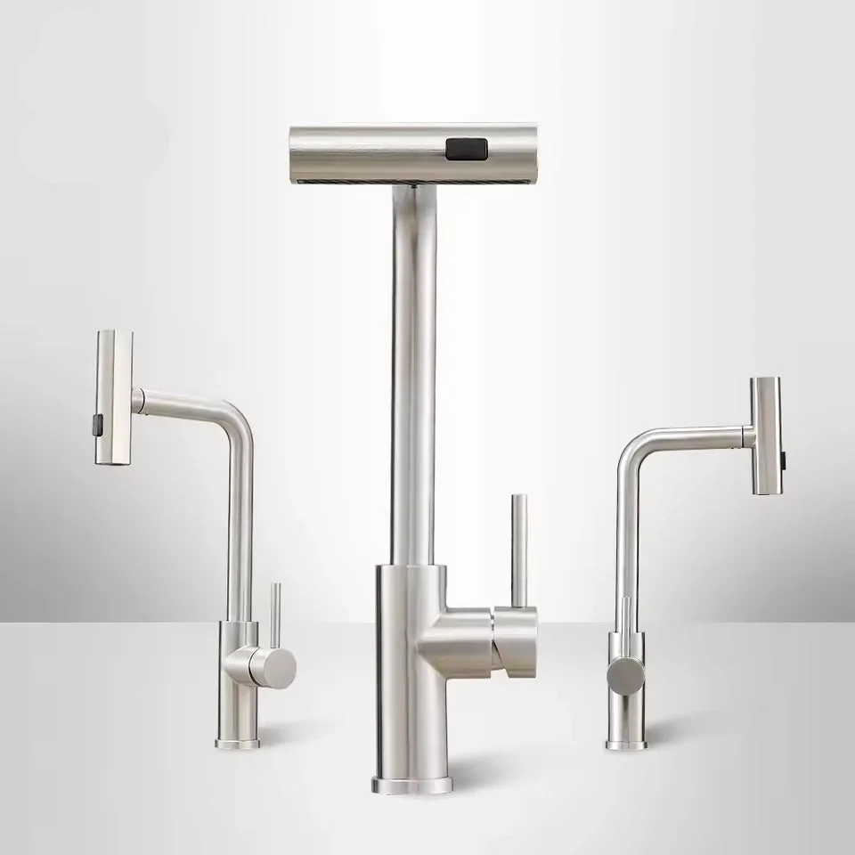 Torneira cozinha cascata flexível aço inox - Água quente e fria
