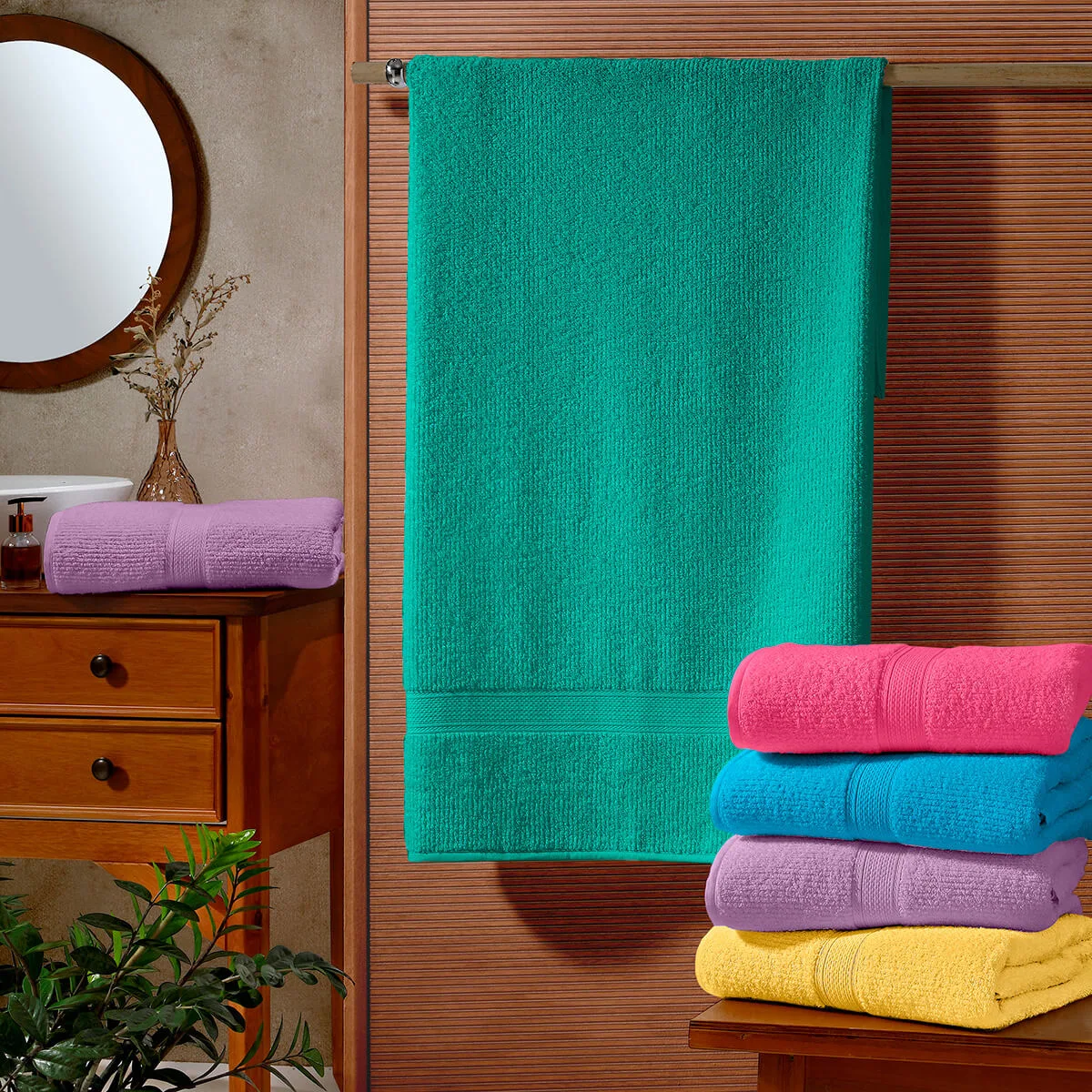 Toalha de Rosto Lisa Algodão 440g/m² com Barra Trabalhada 50cm x 70cm