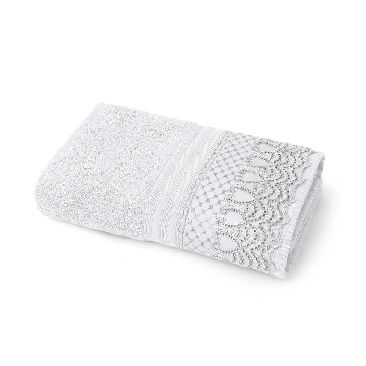 Toalha de Rosto Algodão Egípcio 500g/m² com Renda Bordada 50cm x 80cm