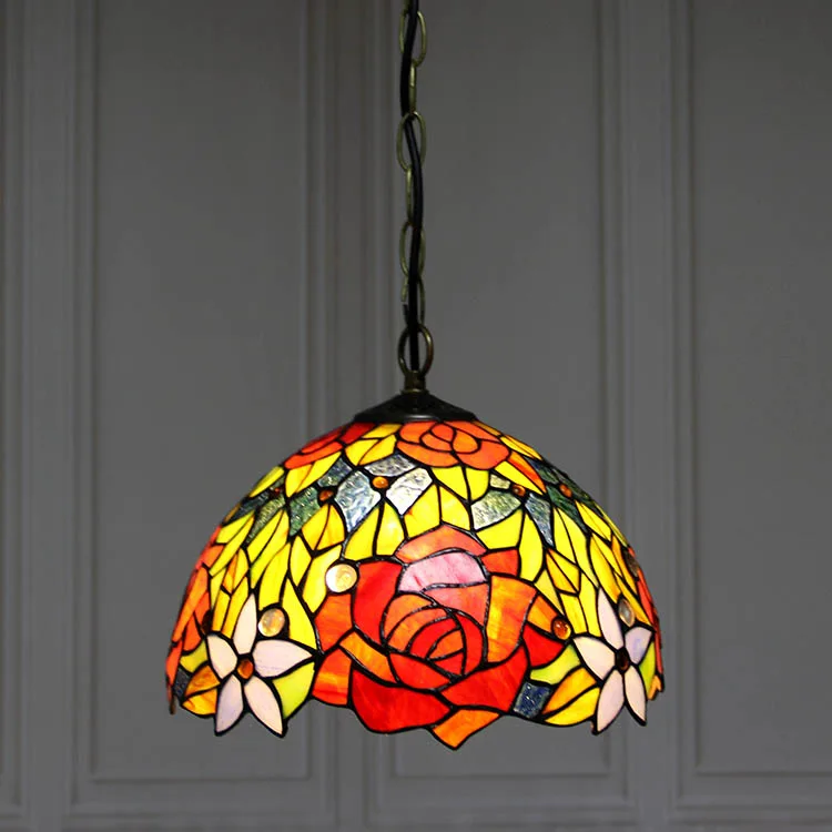 Pendente / Plafon Tiffany 12" Rosas — Vitral Artesanal