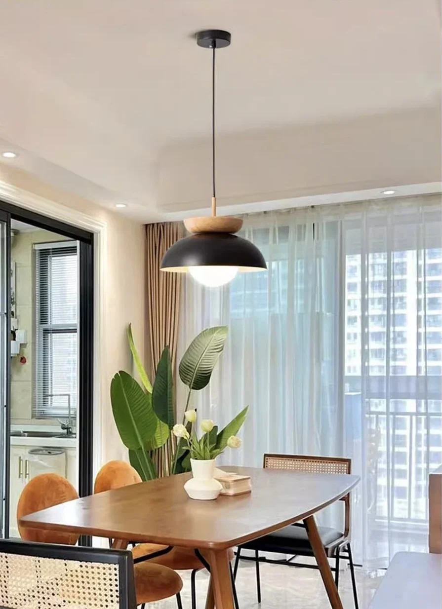 Pendente Metal e Madeira Cúpula Design Nórdico para Ambientes Aconchegantes