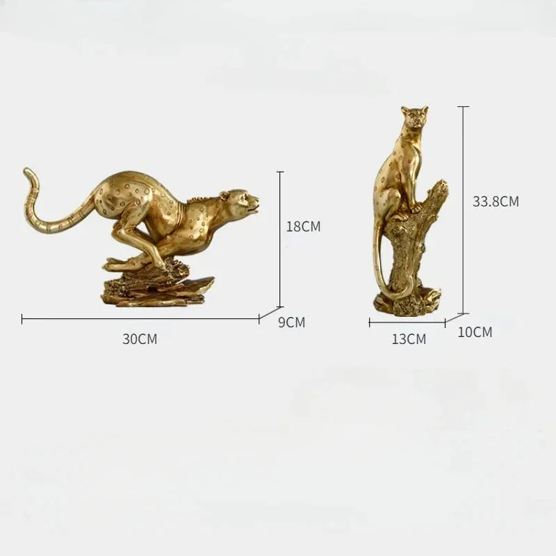 Escultura Decorativa Leopardo Dourado: Força e Elegância para seu Lar