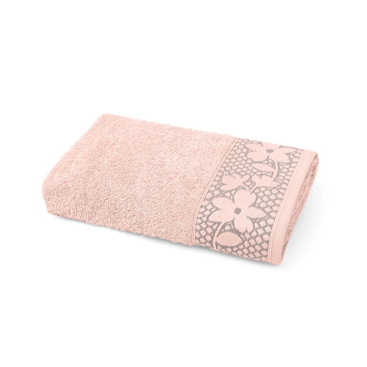 Toalha de Rosto 100% Algodão 460g/m² com Barra Floral Jacquard 50cm x 70cm