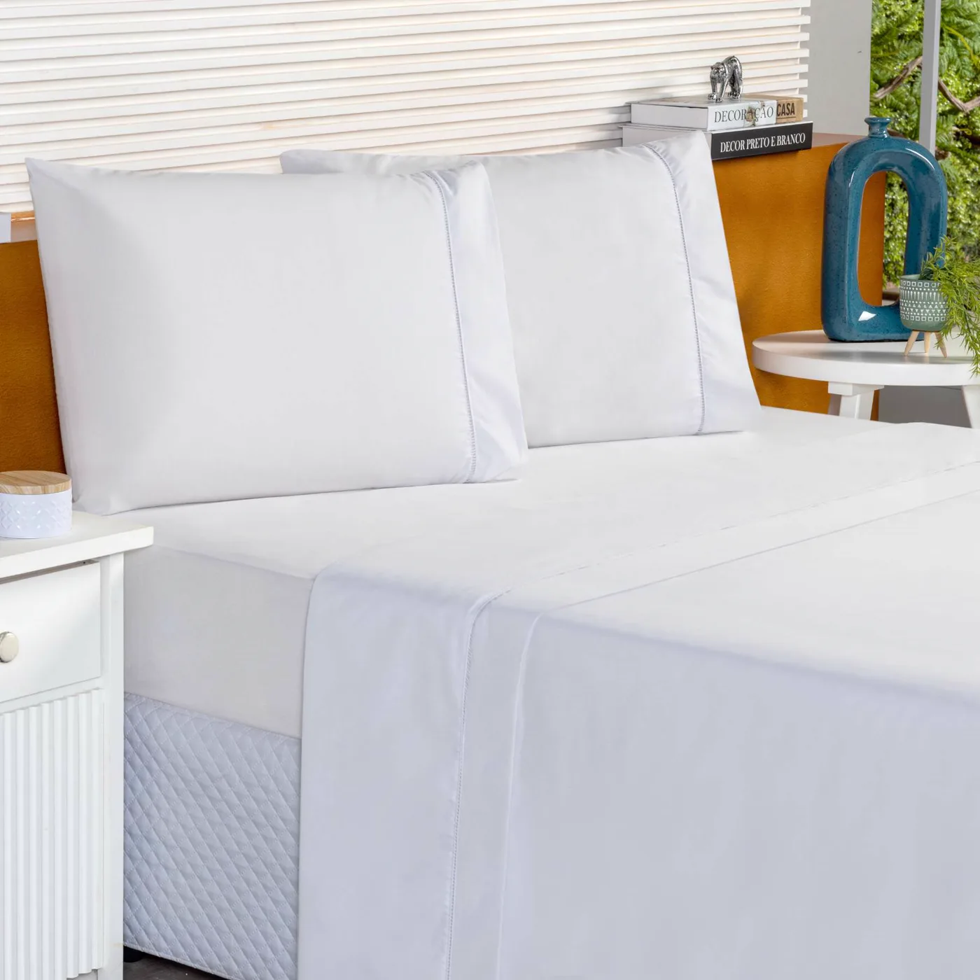 Jogo de Cama King 4 Peças Algodão Ponto Palito