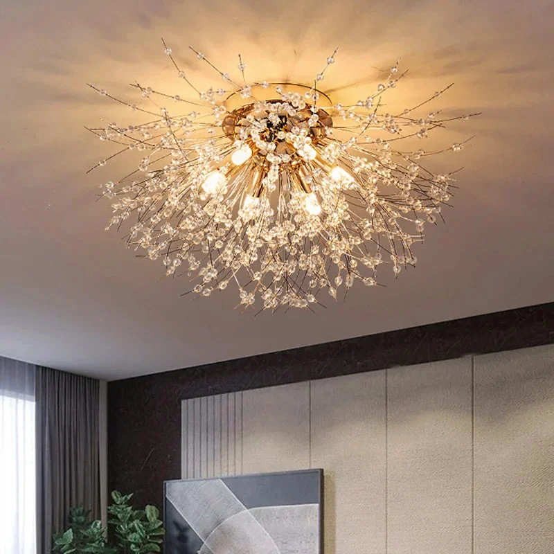 Lustre LED Dente de Leão - Design Sofisticado com Cristais Dourados