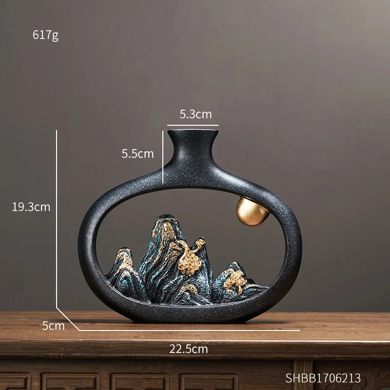 Escultura Vaso Decorativo Luxo Estilo Chinês em Resina