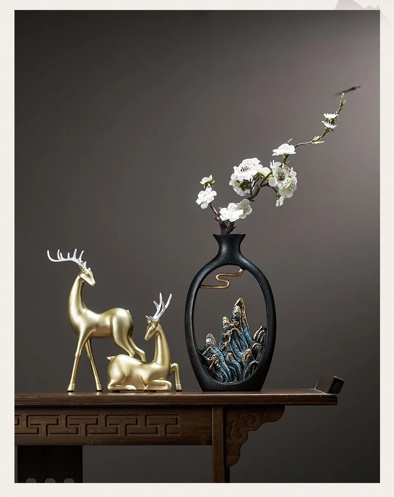 Escultura Vaso Decorativo Luxo Estilo Chinês em Resina