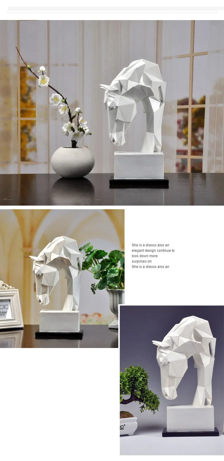 Escultura decorativa cavalo majestoso branco de resina
