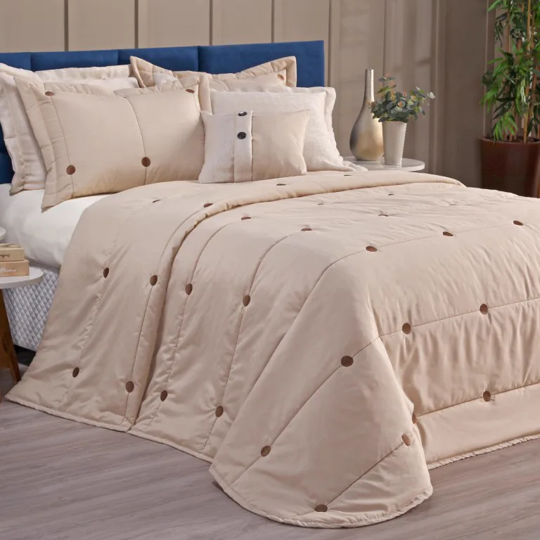 Kit Cobre Leito King Matelado Bordado Luxo - 7 Peças