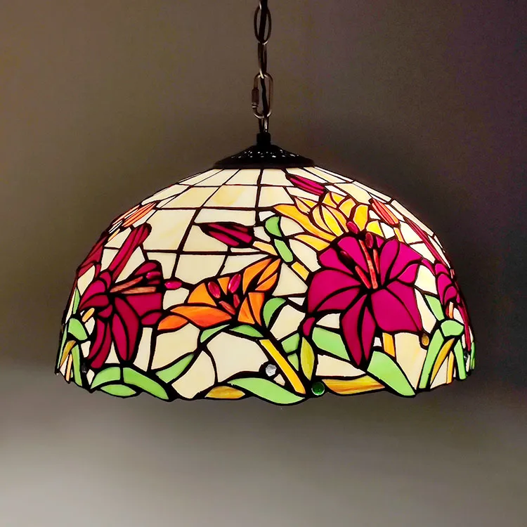 Pendente / Plafon Tiffany 16" Rosas — Vitral Artesanal