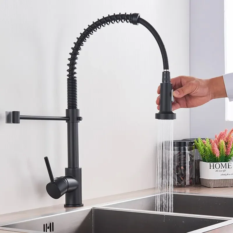 Torneira gourmet com misturador, bico flexível e ducha pull down