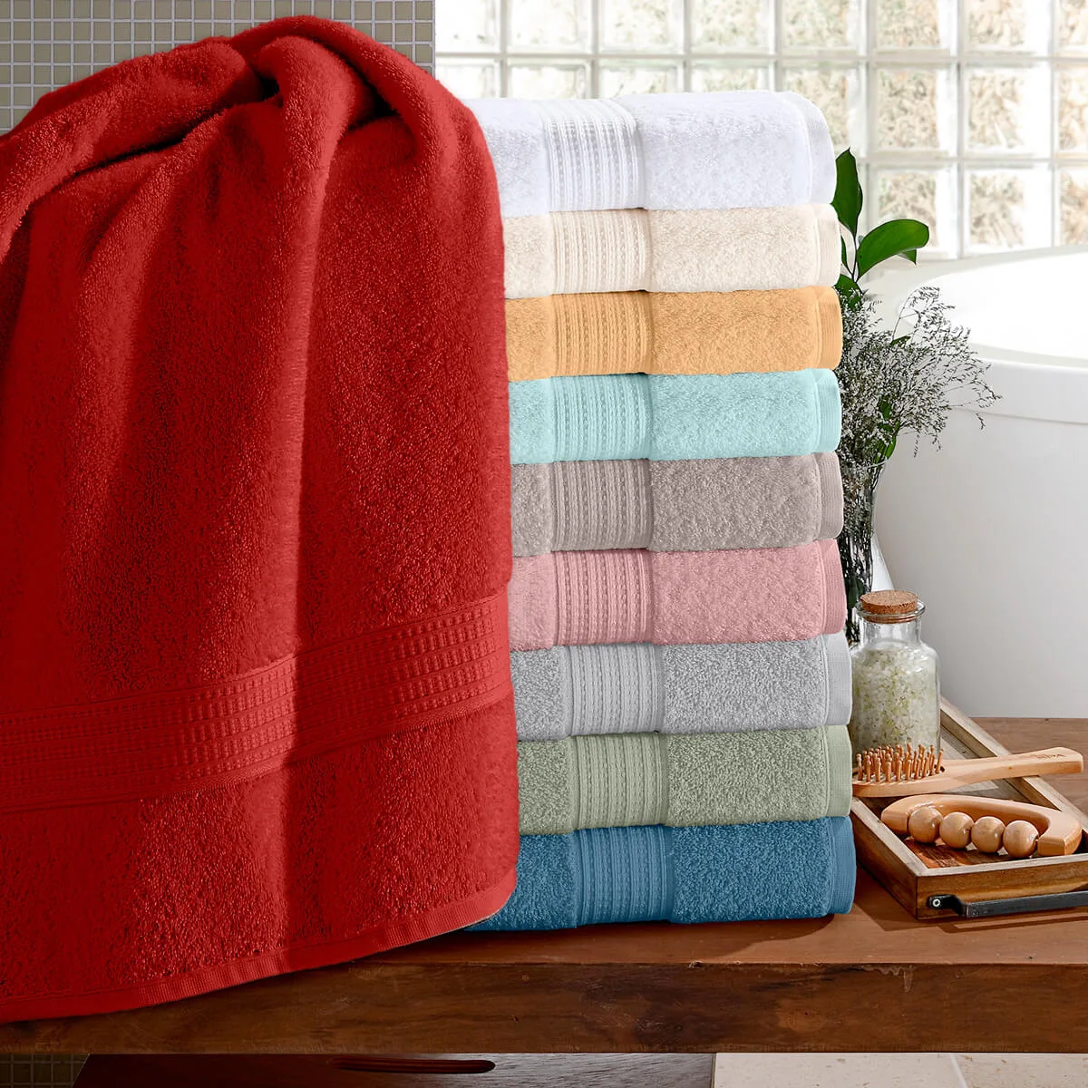 Toalha de Banho Algodão 440g/m² 70cm x 1,40m com Barra Detalhada