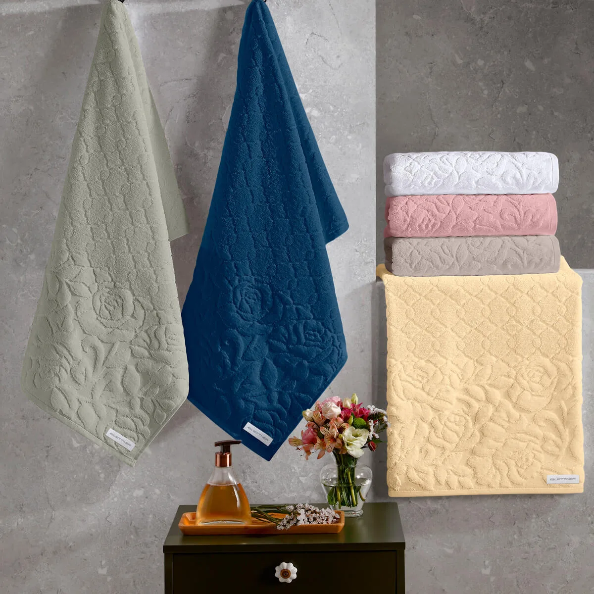 Toalha de Rosto Jacquard 460g/m² 100% Algodão 50cm x 70cm Texturizada