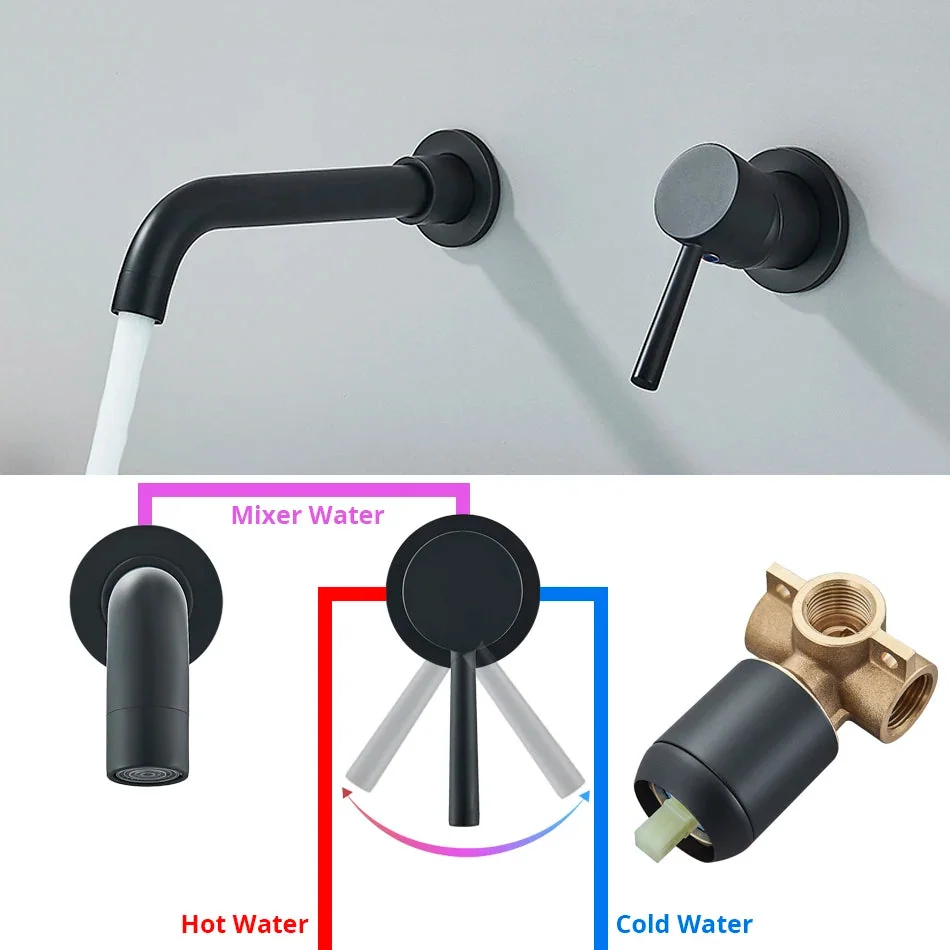Torneira de parede monocomando para banheiro e lavabo em aço inox