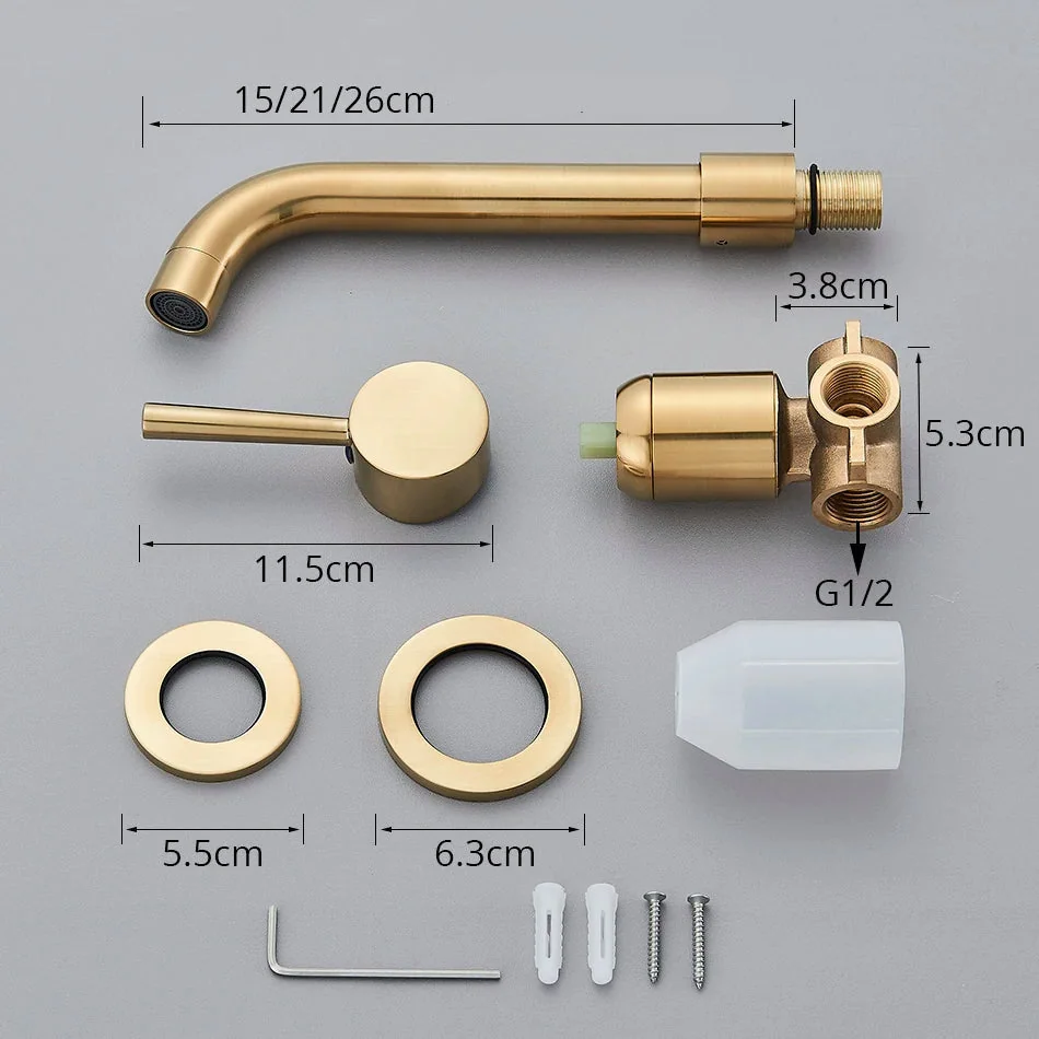 Torneira de parede monocomando para banheiro e lavabo em aço inox