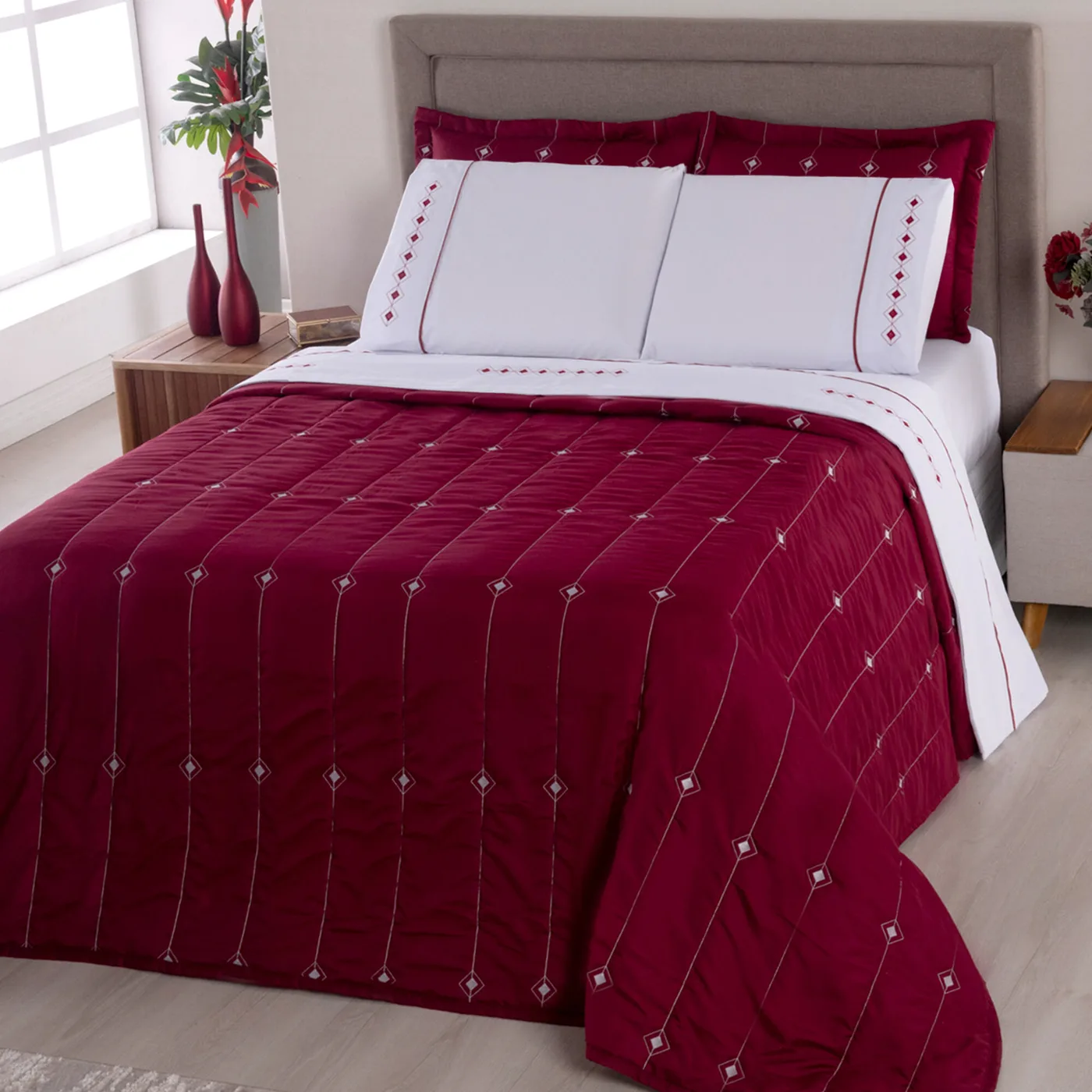Enxoval King Percal Bordado 7 Peças