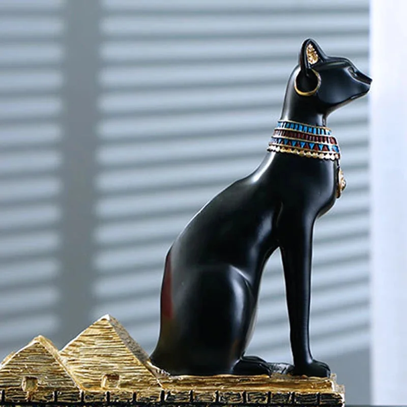 Escultura porta garrafa cão e gato egípcios decorativos de resina