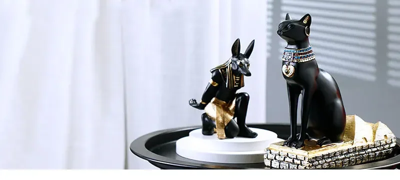 Escultura porta garrafa cão e gato egípcios decorativos de resina