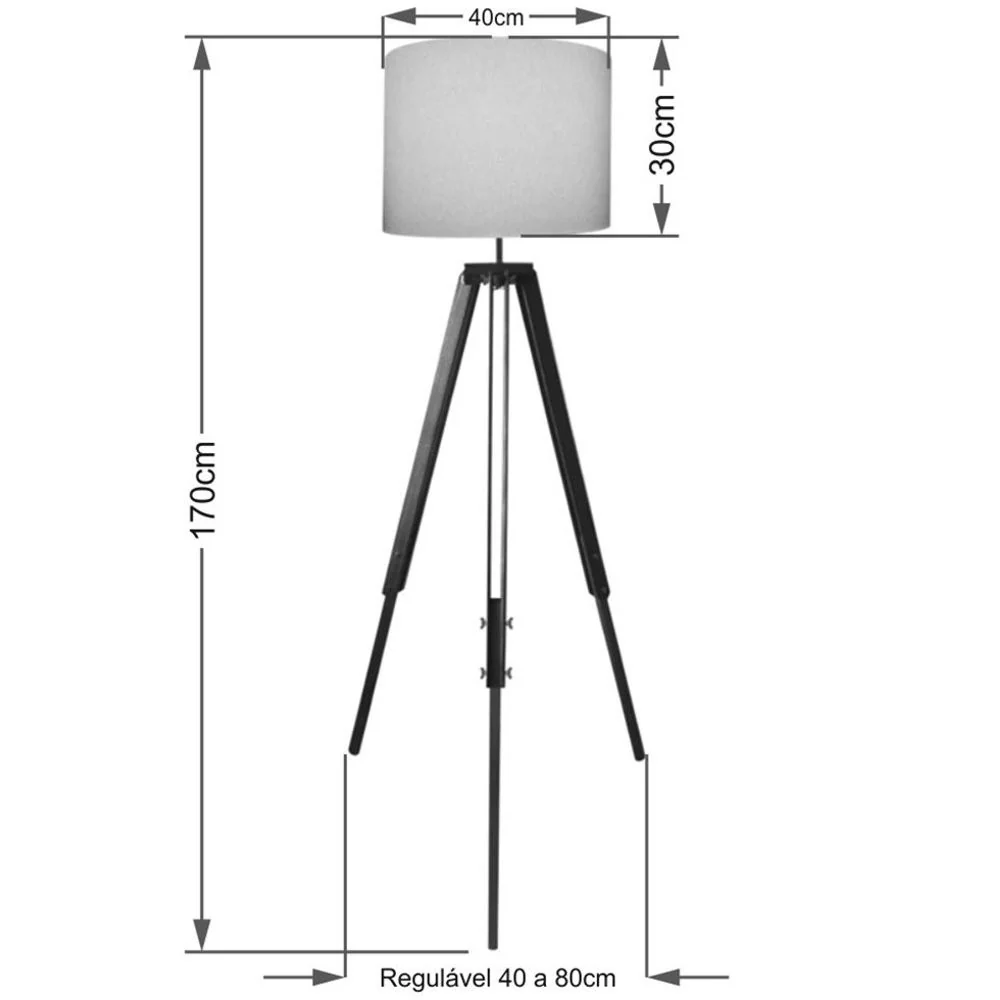 Luminária de Chão Tripé Rústica com Cúpula Bege