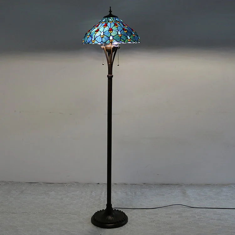 Abajur de Chão Tiffany 16" Marinho — Vitral Artesanal