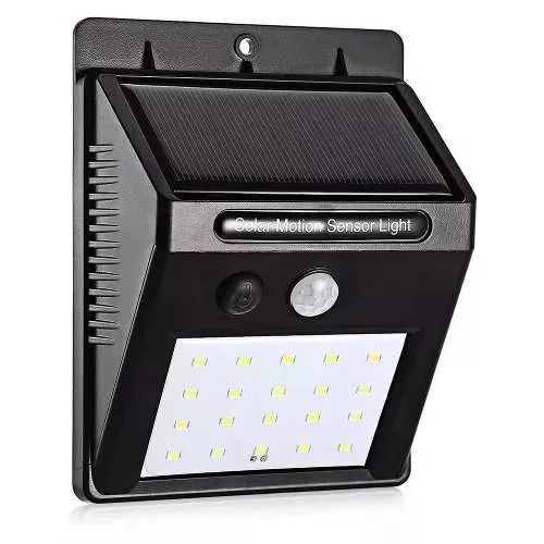 Luminária Solar Parede 20 LEDs Sensor Presença Prova D'Água