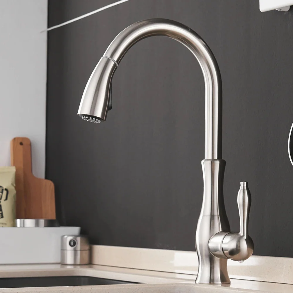 Torneira monocomando de cozinha com ducha extensível em aço inox