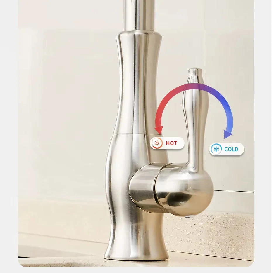 Torneira monocomando de cozinha com ducha extensível em aço inox