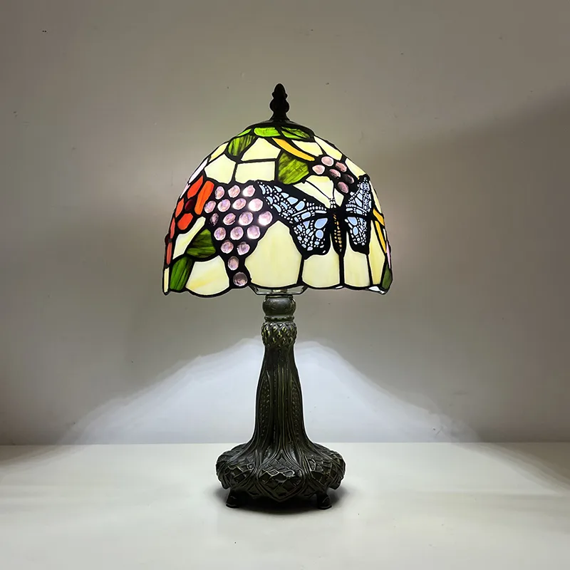 Abajur de Mesa Tiffany 8" Uvas — Vitral Artesanal