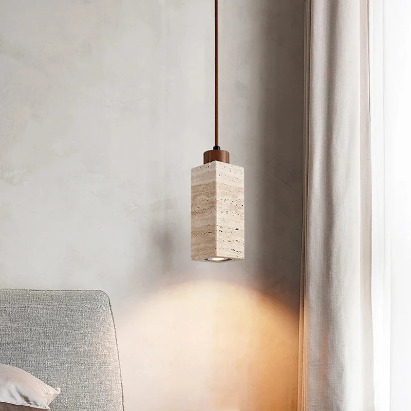 Pendente de teto em pedra travertino - Iluminação sofisticada
