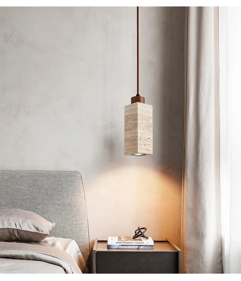 Pendente de teto em pedra travertino - Iluminação sofisticada