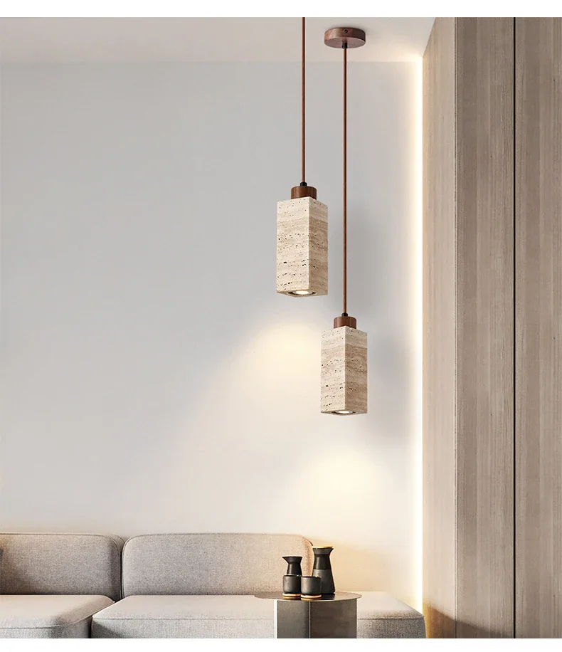 Pendente de teto em pedra travertino - Iluminação sofisticada