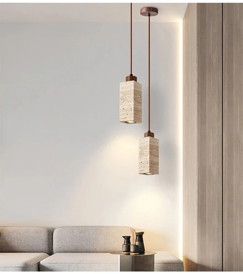 Pendente de teto em pedra travertino - Iluminação sofisticada