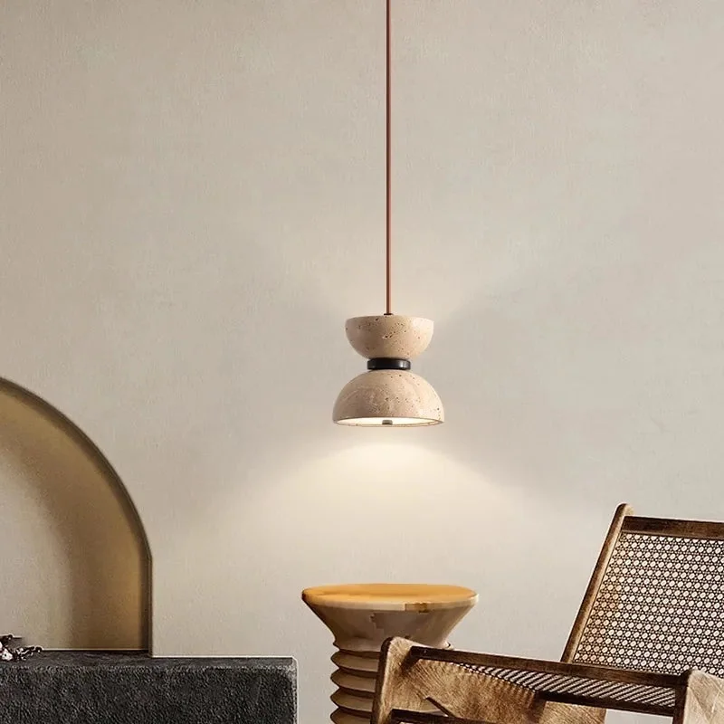 Pendente de teto em pedra travertino Jessy - Iluminação natural e elegante