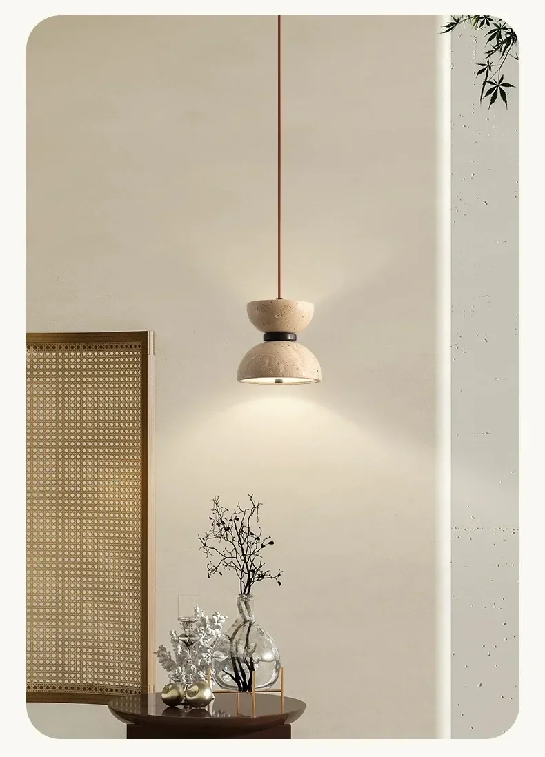 Pendente de teto em pedra travertino Jessy - Iluminação natural e elegante