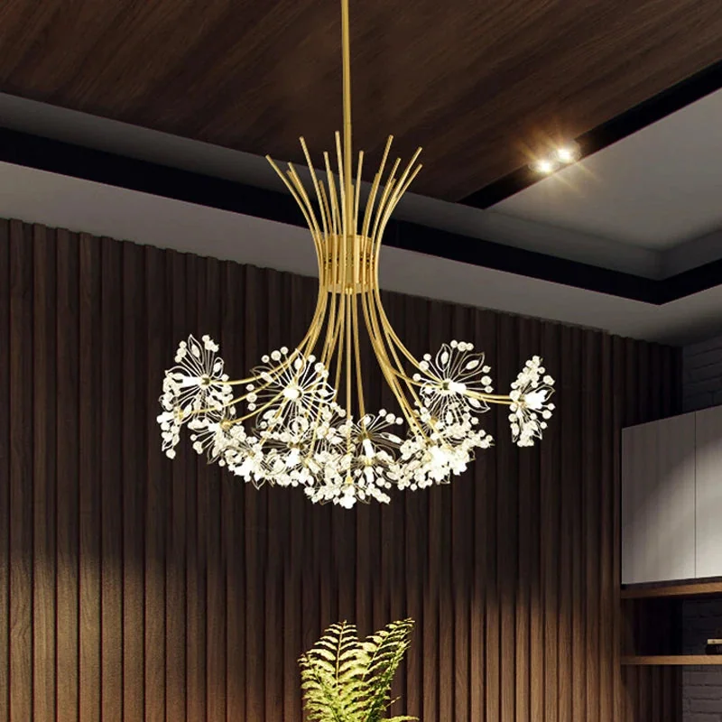 Lustre moderno Buquê Dourado em Metal e Cristais de Acrílico