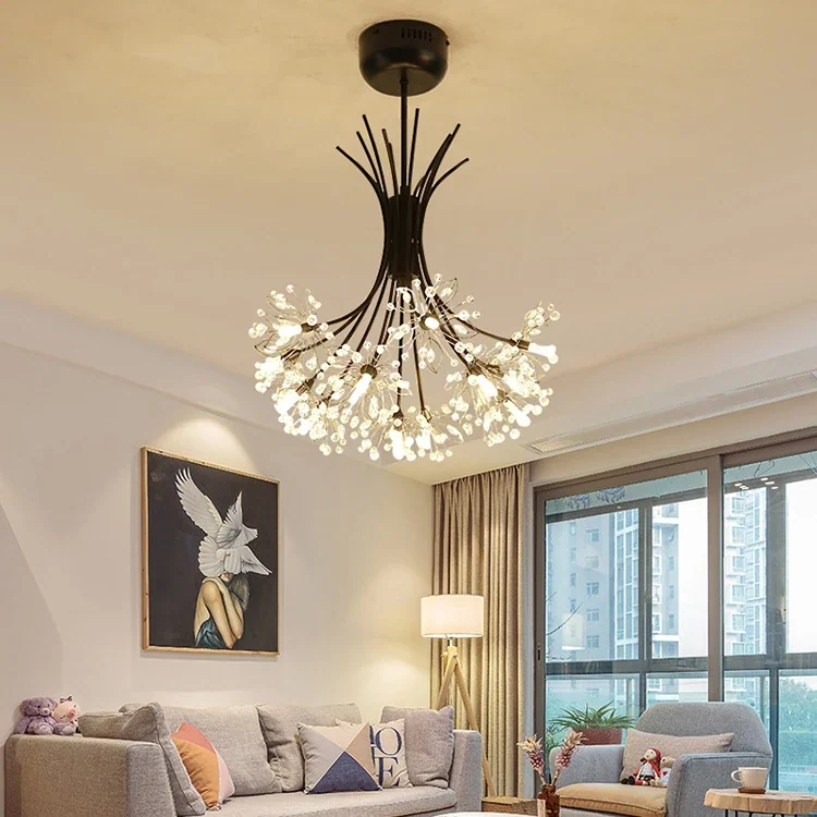 Lustre moderno Buquê Dourado em Metal e Cristais de Acrílico
