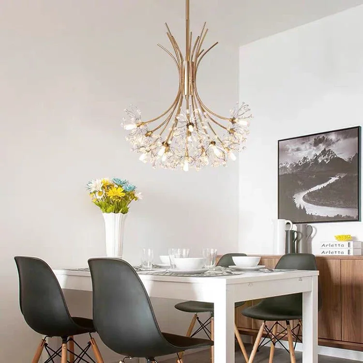 Lustre moderno Buquê Dourado em Metal e Cristais de Acrílico