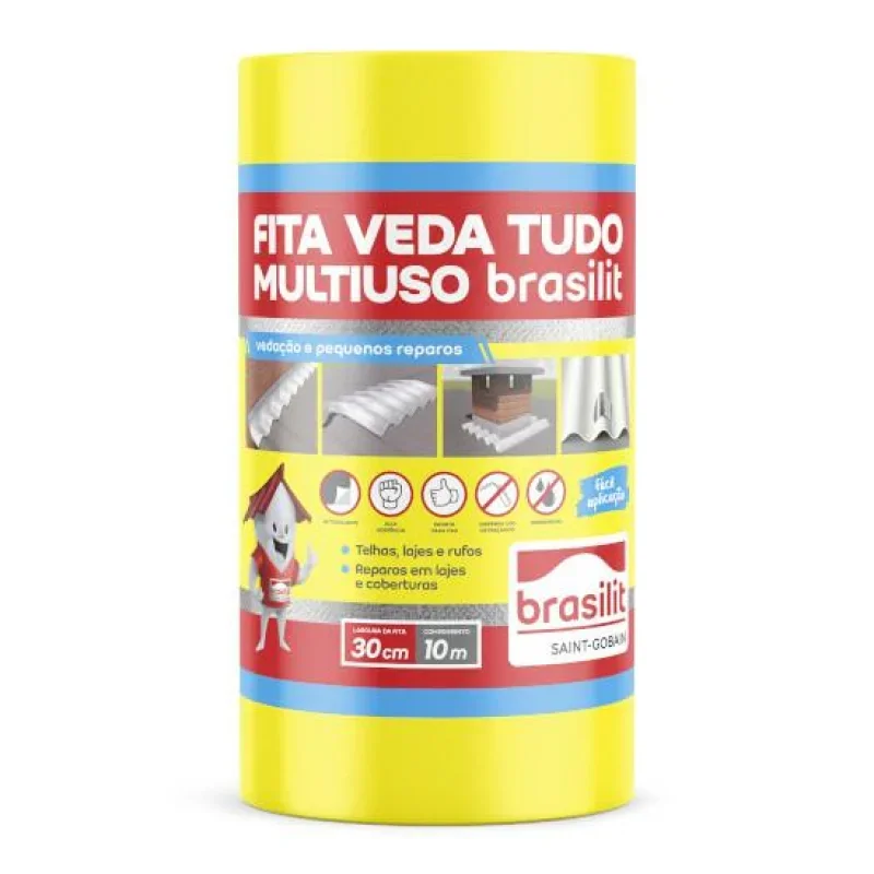 Fita Vedação Prática Aluminizada Cinza 30cm x 10m Multiuso