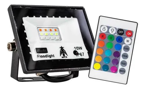 Refletor LED Holofote RGB 10W IP66 Colorido com Memória