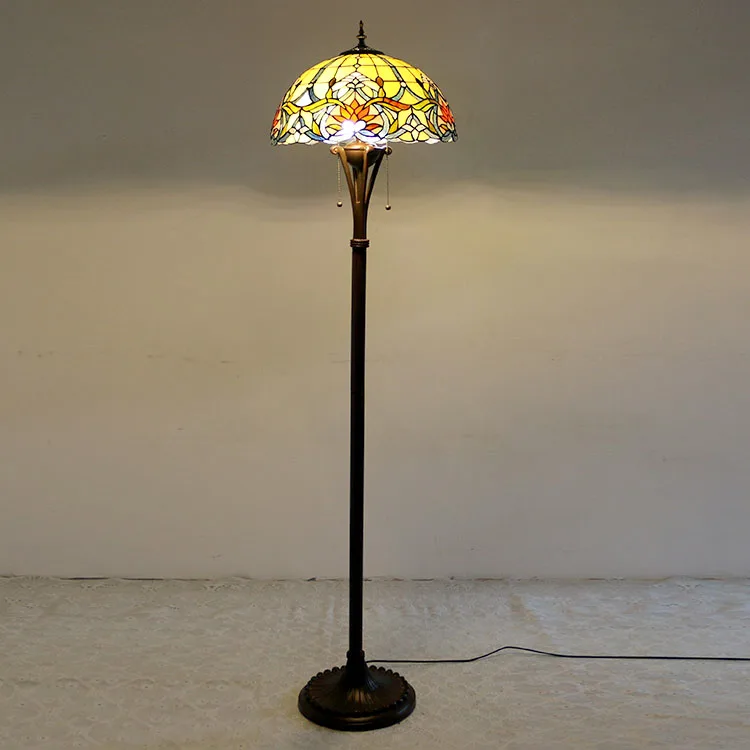 Abajur de Chão Tiffany 16" Floral — Vitral Artesanal