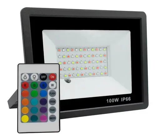 Refletor LED Holofote RGB 100W IP66 Colorido com Memória