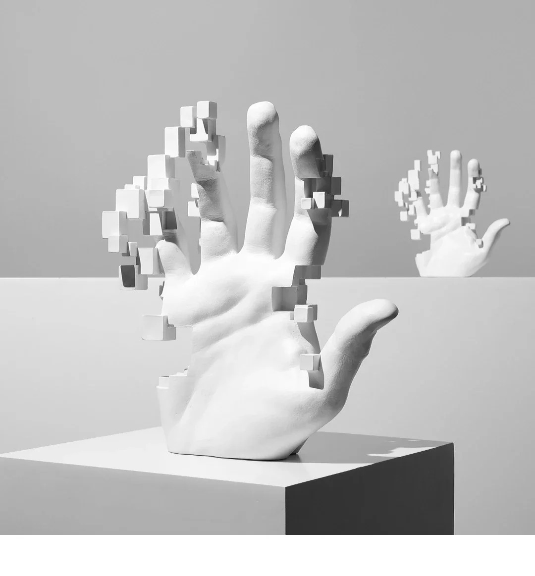 Escultura Mão Abstrata Branca Decorativa de Resina Moderna